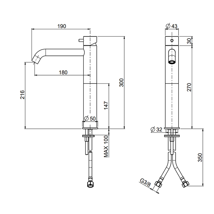QuadroDesign Source Смеситель для раковины, высокий, 1 отв., цвет: Brushed Stainless Steel