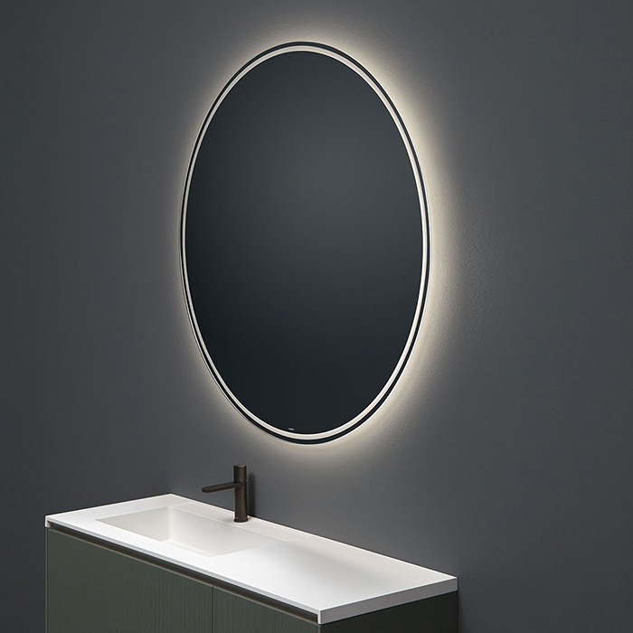 Antonio Lupi Albore Зеркало с блестящей кромкой, Ø120cм., толщиной 5 мм, с белой светодиодной подсветкой, на раме