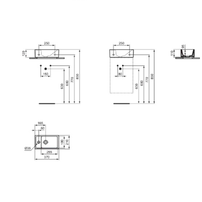 Ideal Standard i.life S Раковина 37х21xh12см., подвесная, с 1 отв., Sx, без перелива, цвет: чёрный матовый