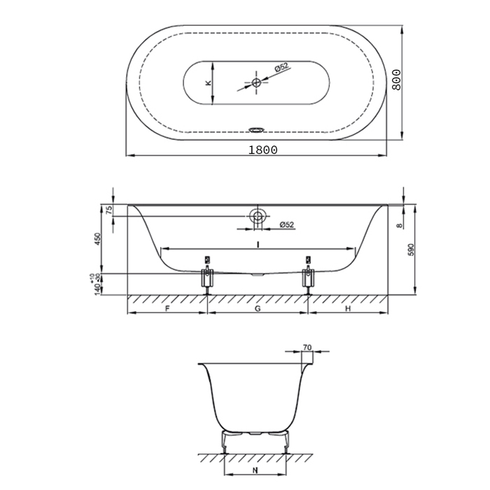 BetteLux Oval Ванна встраиваемая овальная с шумоизоляцией 180x80x45 см, цвет: черный матовый 035