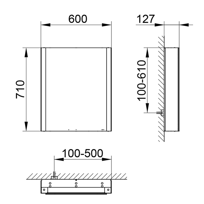 Keuco Somaris Зеркальный шкаф, 60x71x12.8см., 1-дверный-двустор. зеркало, IP 44 c плавным закр. дверцы, корпус: алюминий серебристый цвет: