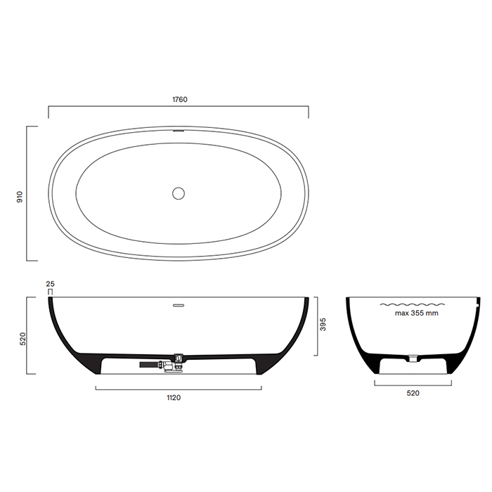 Catalano Solid Ванна отдельностоящая 176х91х52см, с переливом, сифон в комплекте, цвет: Aqua Satinato