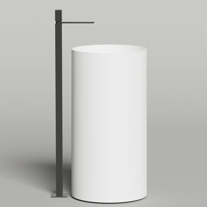 Salini Armonia Round 01 Раковина напольная 45х45х90см., мат-л: S-Stone, слив в пол, цвет: белый матовый