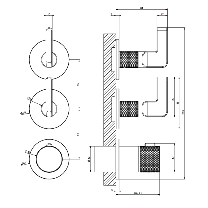 GESSI INCISO Смеситель для душа, встраиваемый, термостатический, с 2 запорными вентилями, цвет: Black Metal Brushed PVD