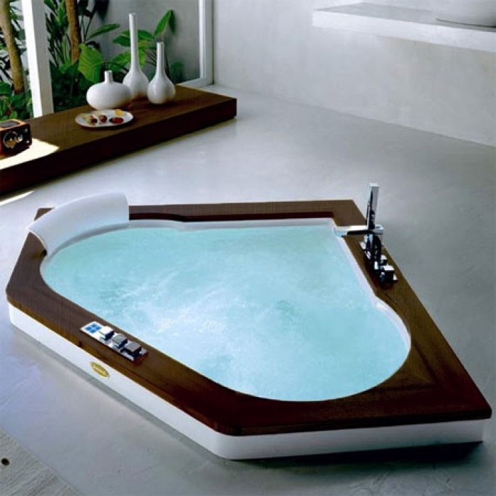 Jacuzzi Aura Corner 160 Top Ванна 160x160x60 см гидромассажная + Clean встраиваемая,без отверстий под см, цвет: белый/Венге