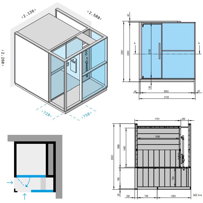 Effegibi Logica H Хаммам с душевой зоной 214x250x226 см, угловая DX, цвет: Soft Sand