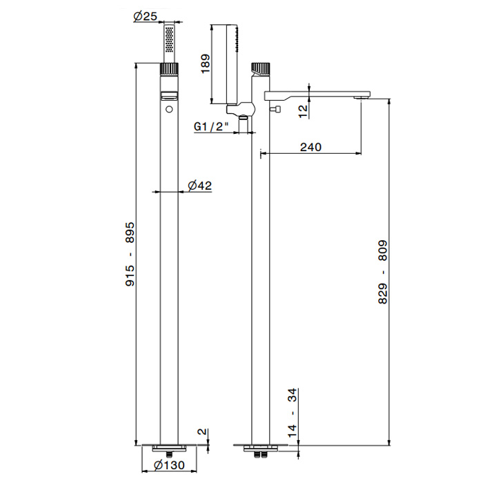 Newform Steel Line Смеситель для ванны, напольный, с ручным душем, цвет: PVD Brushed pale gold