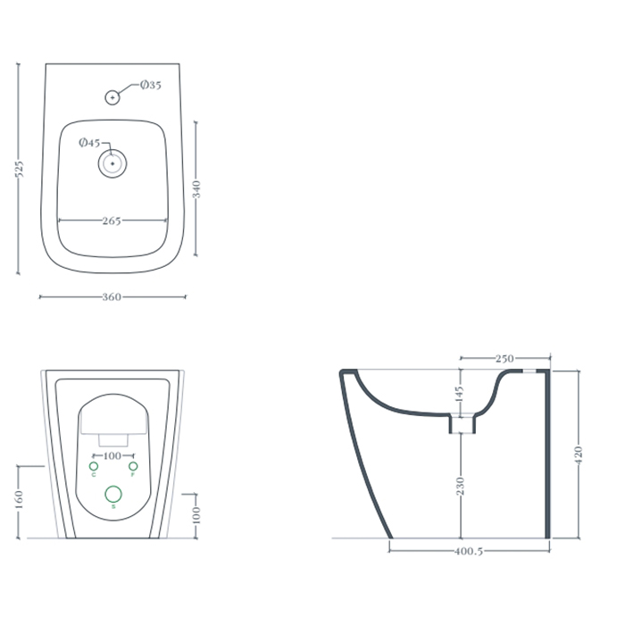 Artceram A16 Биде напольное 36х52 см, 1 отверстие, saniglaze, цвет: черный матовый