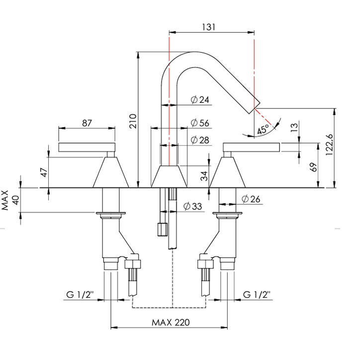 Nicolazzi Flag Смеситель для раковины, на 3 отв,  h: 13.1см., цвет: хром