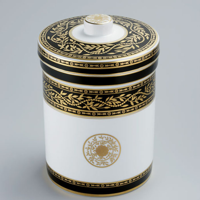 THG MARQUISE NOIR DECOR OR Банка керамическая с крышкой, настольная, декор черный/золото, цвет: белый