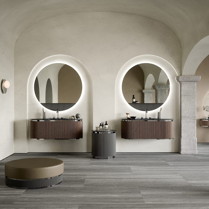 Oasis Naos Композиция №4 Комплект мебели 126х56xh45см, подвесной, мраморный топ nero marquinia, цвет: орех трубчатый/хром