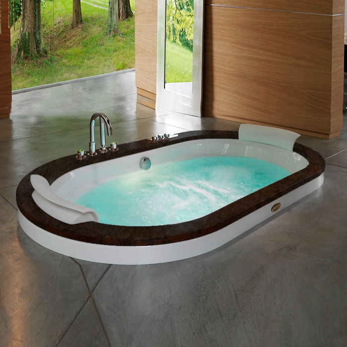 Jacuzzi Opalia Stone ванна 190x110x63 см встраиваемая гидромассажная Rain, без отверстий под см цвет белый-хромеситель, цвет: белый-хром.Топ - Черный гранит