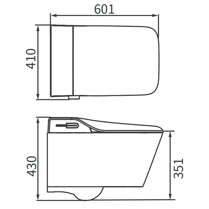 Arrow Glacier Унитаз Smart с функцией биде, 41x60см, подвесной, безободковый, клавиша смыва, цвет: белый / серый