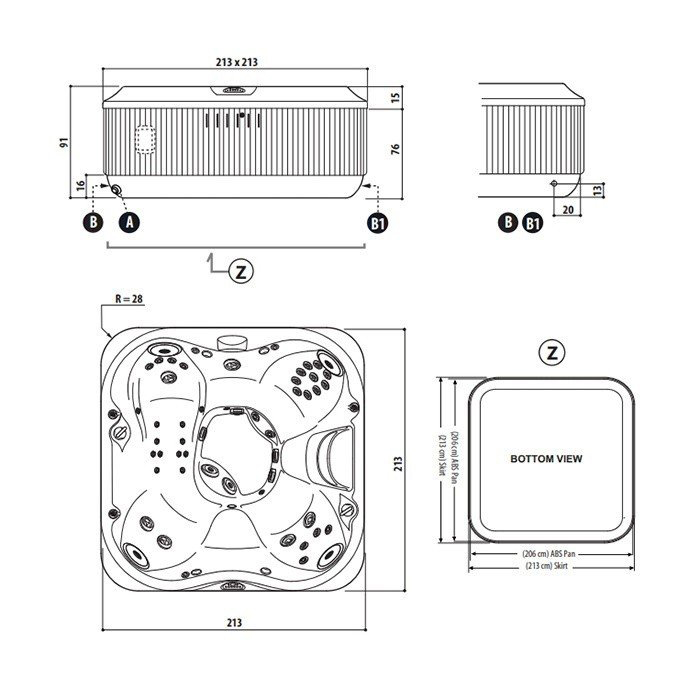 Jacuzzi SPA J335 Минибассейн 214х214х92см., стереосистема, цвет: Platinum/Brushed Gray