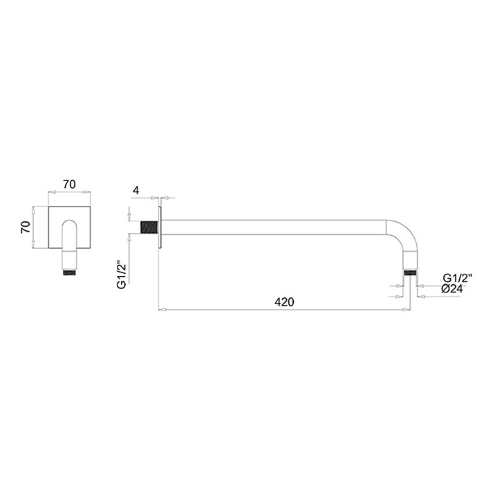 Almar Arms Кронштейн для верхнего душа, настенный 42см., с квадратным отражателем, цвет: хром