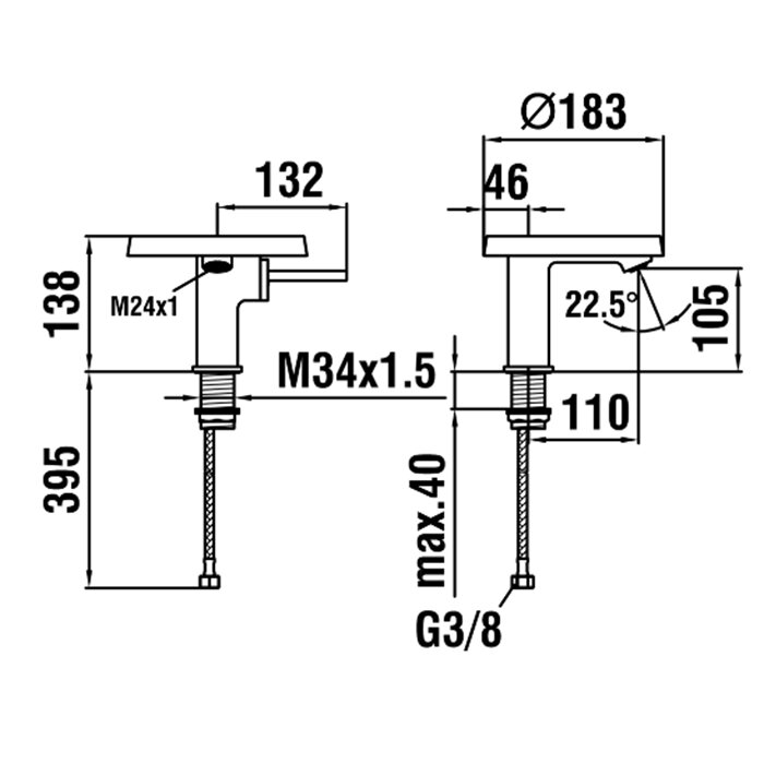Laufen Kartell Смеситель для раковины, на 1 отв., без донного клапана (с рычагом д/к), излив 110мм, цвет: хром