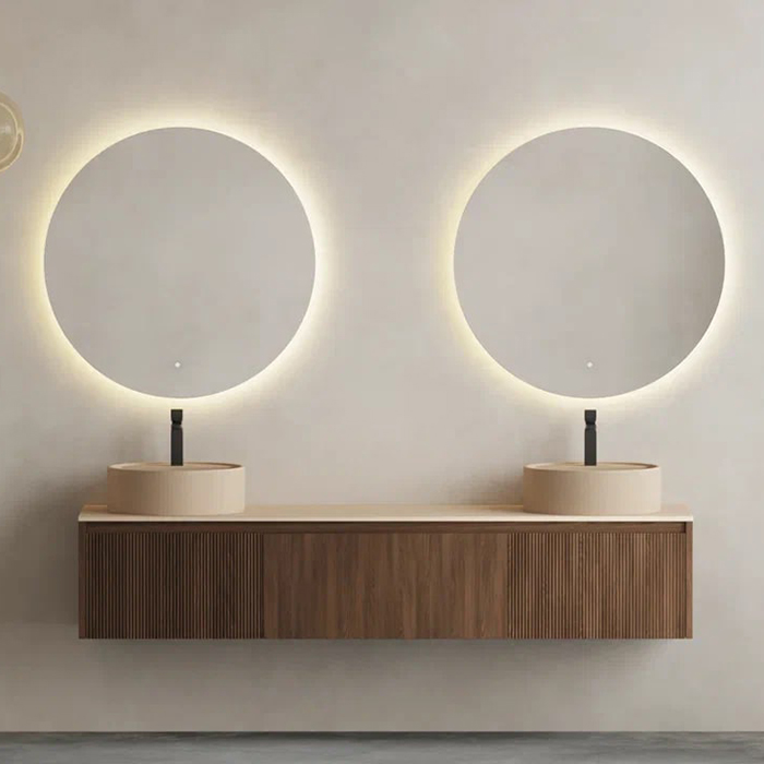 Salini Зеркало для ванны OMBRA 80х2.5см., круглое, с LED подсветкой, влагостойкое AGC Сrystalvision, сенс. выкл., крепления, обогрев, антизапот.