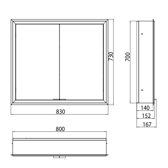 EMCO Prime Зеркальный шкаф 80x70см., с подсветкой, встраиваемый, 2 двери, 2 полки, розетка, цвет: черный