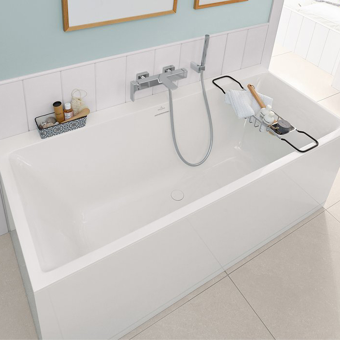 Villeroy&Boch Subway 3.0 Ванна встраиваемая 180х80х48см., слив по центру, компл. ножек, слив-перелив: белый, материал: Quaryl, цвет: альпийский белый