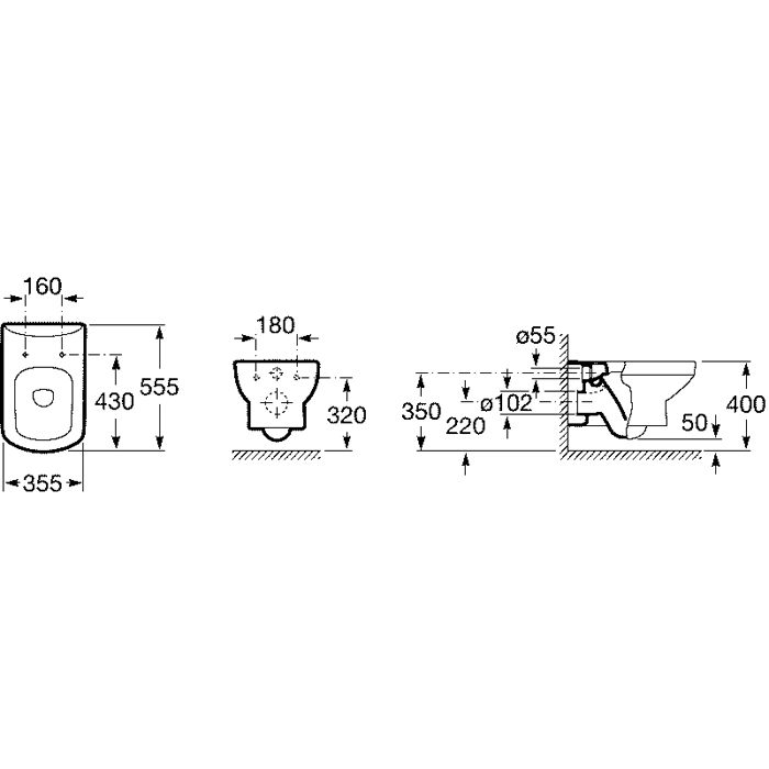 Roca Dama Senso Унитаза подвесной 35.5x55см, цвет: белый