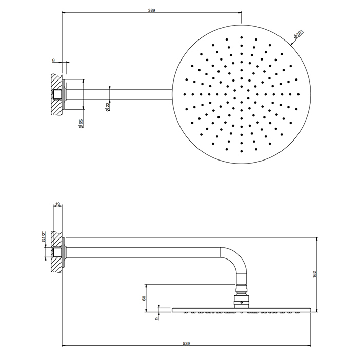 GESSI INCISO Душевая головка настенная, шарнирная на 1/2”, Ø30см, цвет Warm Bronze Br. PVD