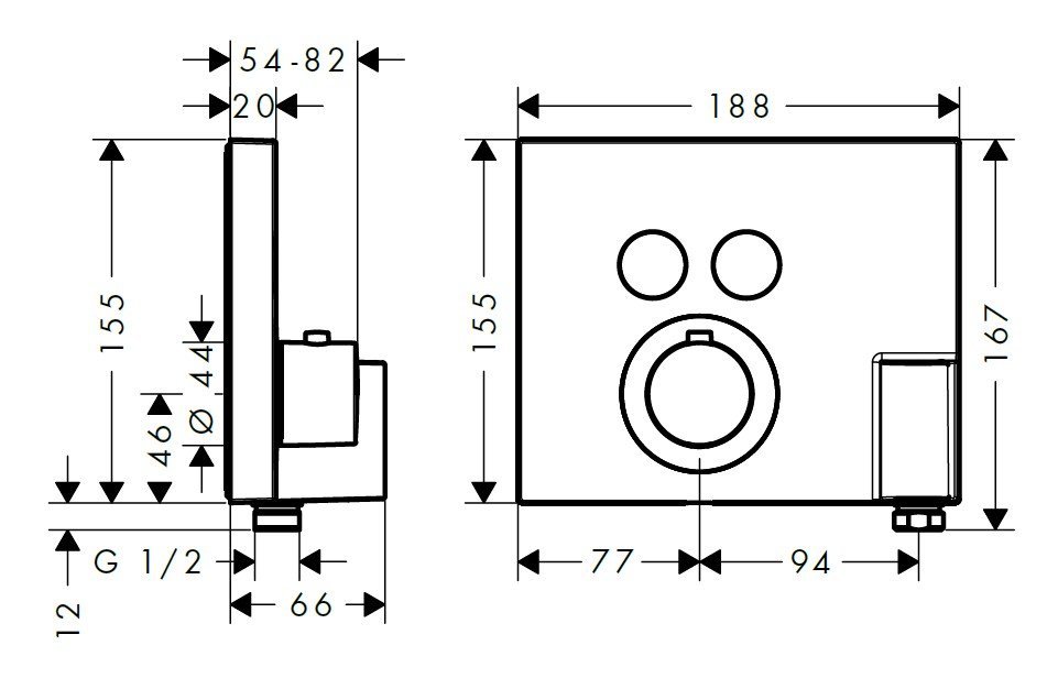 Axor ShowerSelect Термостат с 2 запорными клапанами, держателем FixFit, СМ, внешняя часть, цвет: хром
