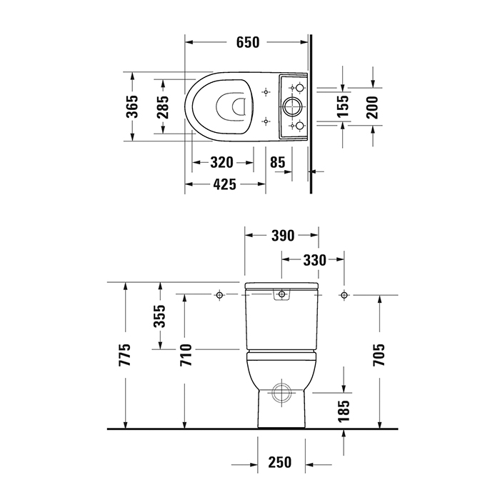 Duravit No.1 Унитаз-моноблок 36.5x65.5см, напольный, безободковый, цвет: белый