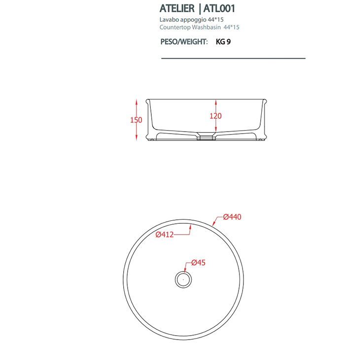 ArtCeram Atelier Раковина накладная, d44см, без отв под смеситель, без перелива, цвет: denim