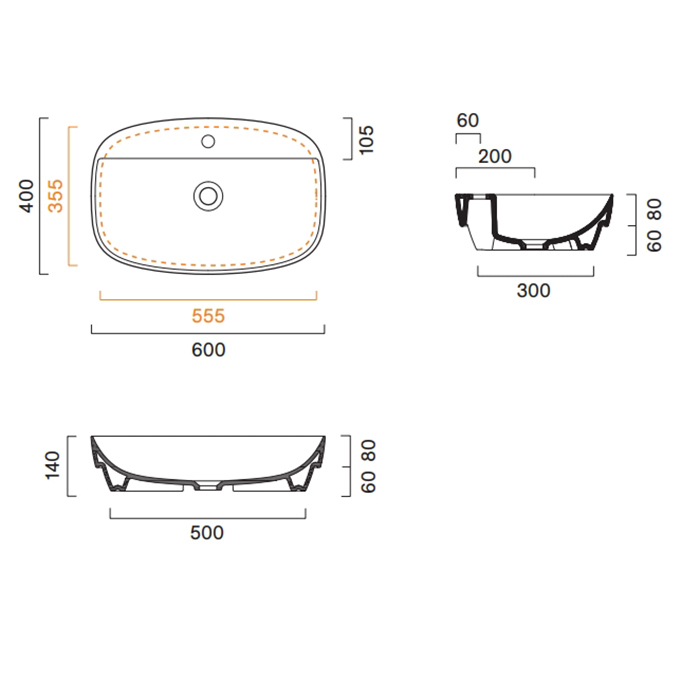 Catalano Alvea Раковина 60x40см встраиваемая, с 1 отв., цвет: Sabbia Satinato