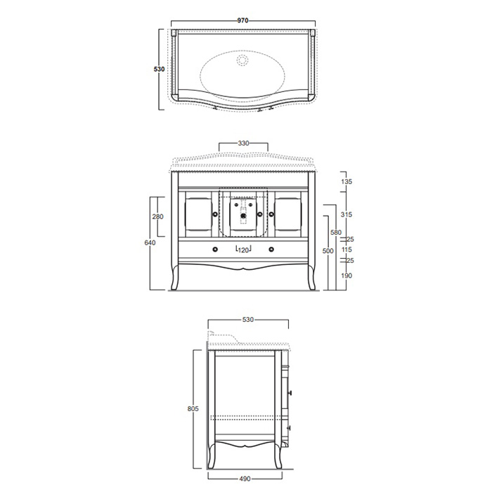 SIMAS Arcade комплект мебели  Тумба  с изогнутыми дверцами (ручки и петли цвет хром) раковина AR874, 105см, напольный, Цвет: белый