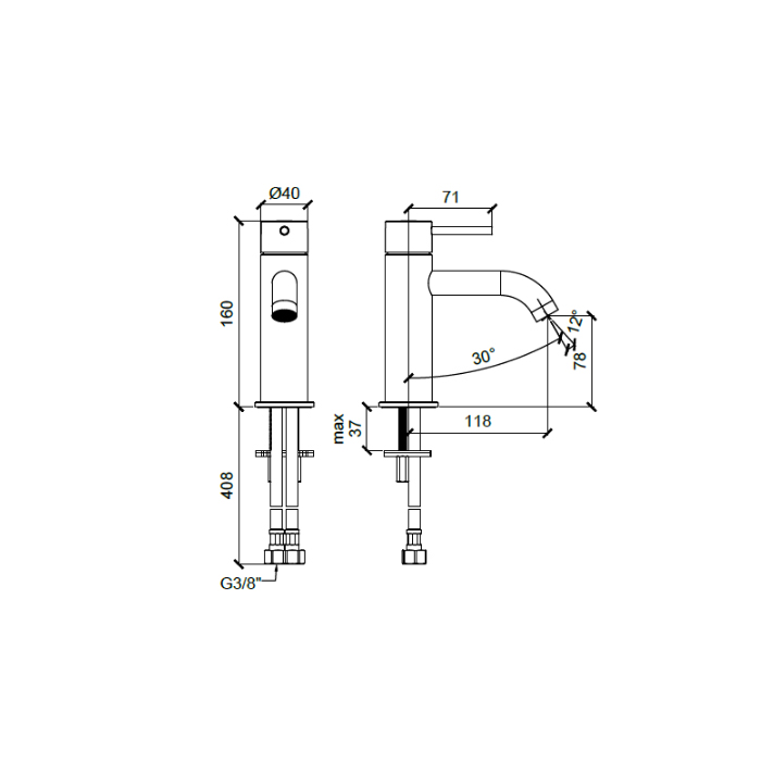 Almar Mixers Смеситель для раковины, 1 отв., без донного клапана, цвет: черный металл брашированный PVD