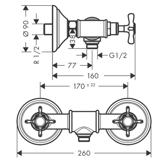 Axor Montreux, Смеситель для душа, с двумя рукоятками, цвет: никель шлифованный