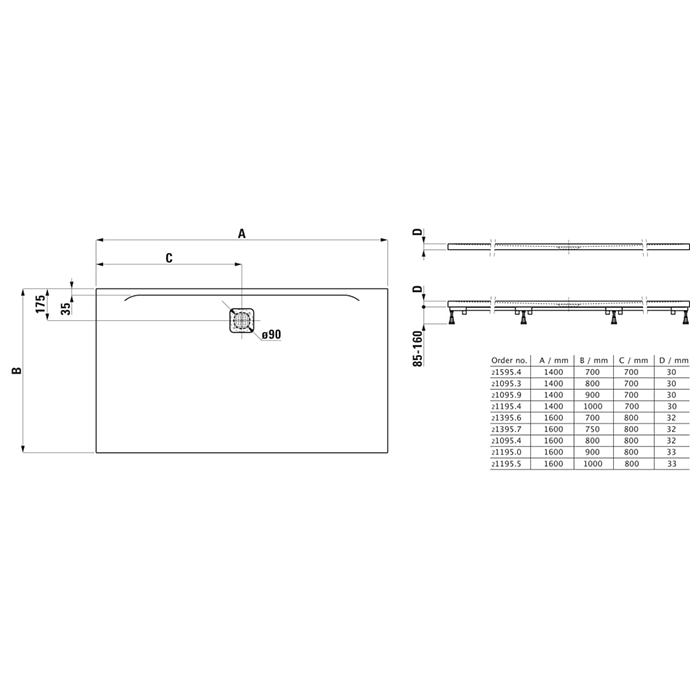 Laufen Pro Душевой поддон 140x80см., ультратонкий, прямоугольный, Marbond®, цвет: белый матовый