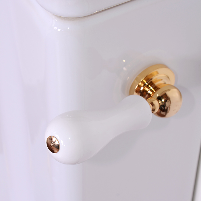 Kerasan Waldorf Унитаз напольный удлиненный 65х37см c низким бачком, трубой, ручкой смыва справа , цвет: белый/золото