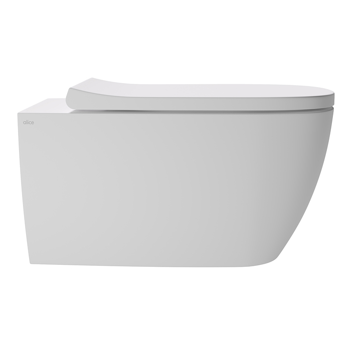 Alice Wunder Унитаз 53х31см., подвесной, безободковый, смыв aliflush+, под крепления Fischer WB-KliX, без сиденья и крышки, биколор, цвет: белый матовый/глянце