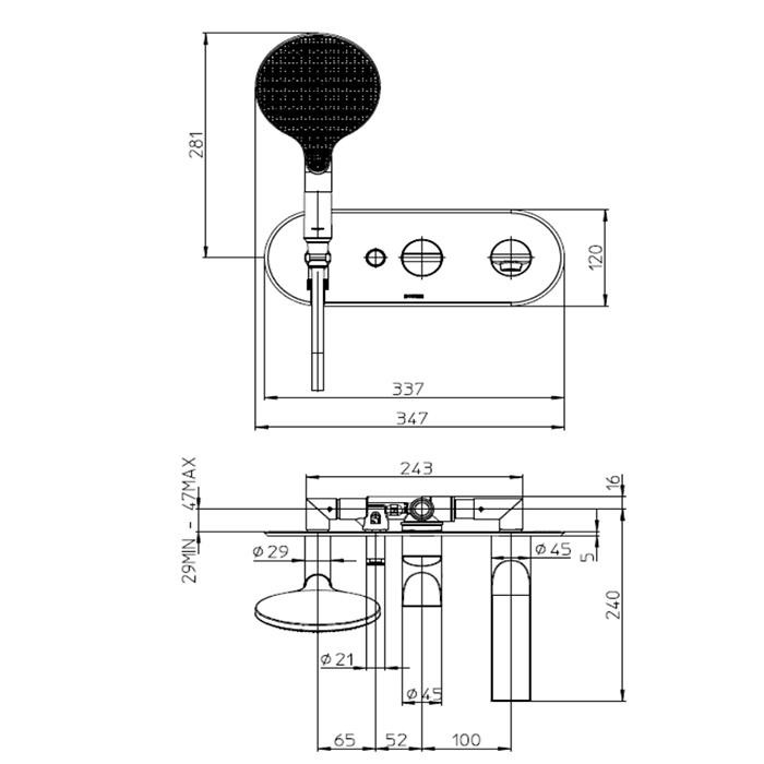 Bossini Apice Смеситель для ванны, встраиваемый, на 2 выхода, с ручным ...