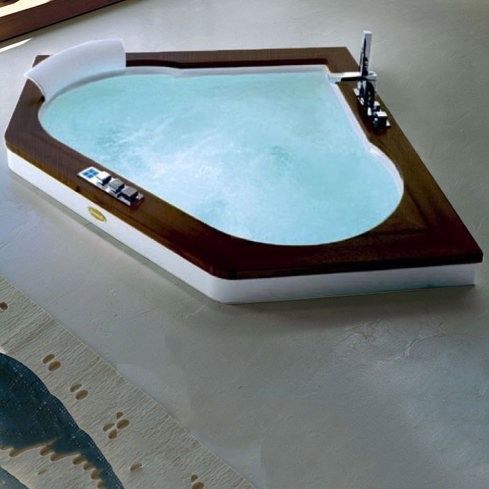 Jacuzzi Aura Corner 160 Top Ванна 160x160x60 см гидромассажная + Clean встраиваемая,без отверстий под см, цвет: белый/Венге