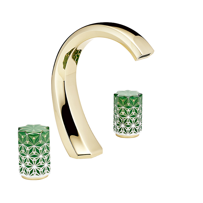 THG Nihal Porcelaine Verte Смеситель для раковины на 3 отверстия, с донным клапаном, цвет: Soft gold
