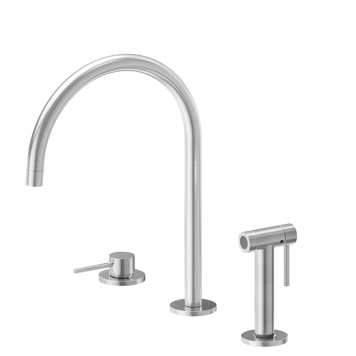 Newform N21 Смеситель для кухни, 3 отв., с ручным душем, цвет: Brushed nikel
