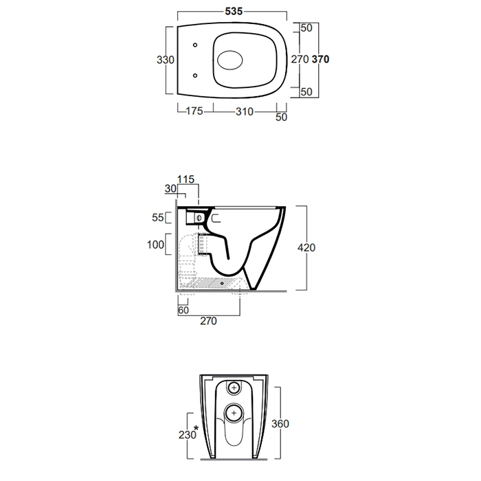 Simas Juniper Унитаз напольный 53,5x370xh42см, смыв Tornado, безободковый, цвет: moca matt