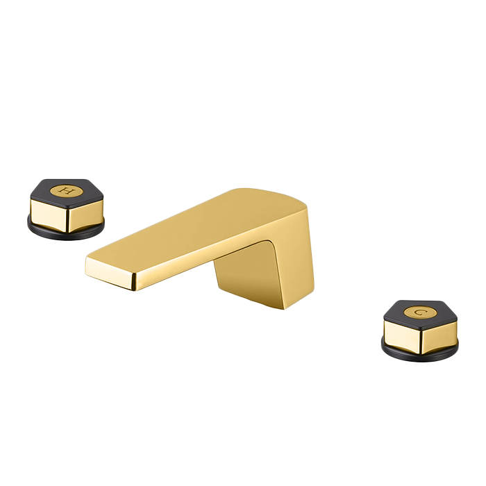 Newform ParkLE Смеситель для раковины, 3 отв., с донным клапаном, цвет: PVD glossy gold/черный матовый