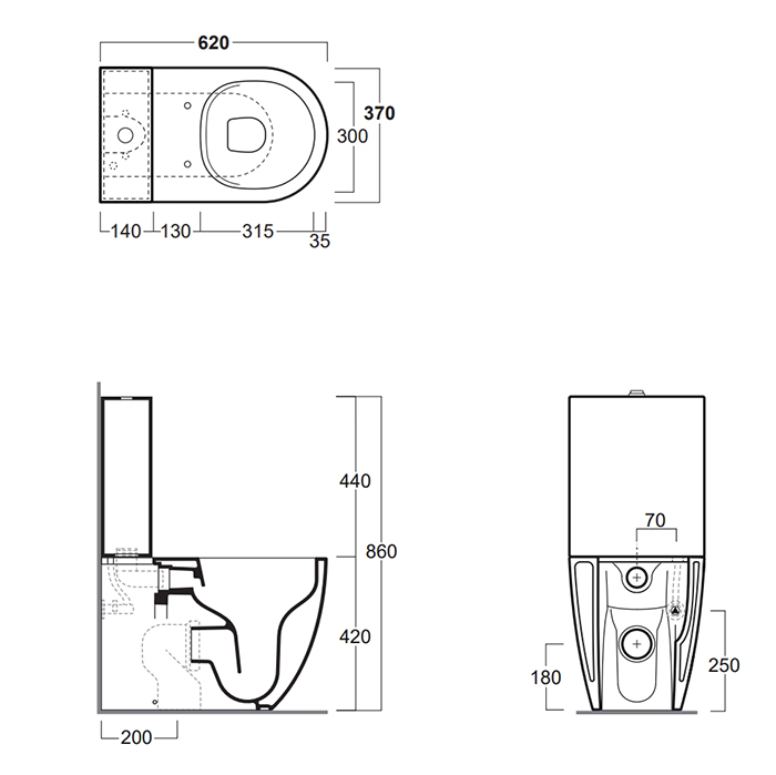 SIMAS Vignoni Унитаз моноблок 37х62 см, слив универсальный, цвет: белый