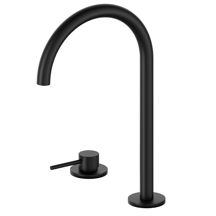 Newform XT Смеситель для раковины, 2 отв., высокий, поворотный излив, цвет: черный матовый