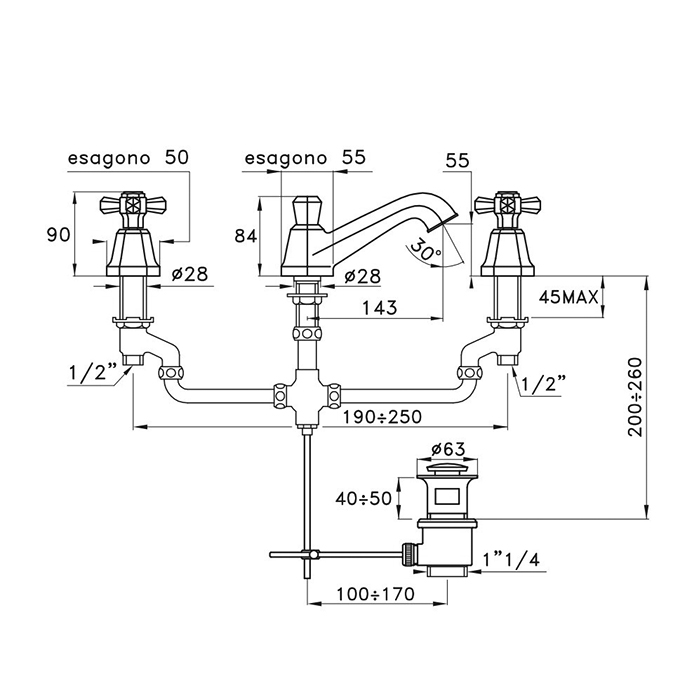 Stella Eccelsa Смеситель для раковины, 3 отв., цвет: розовое золото