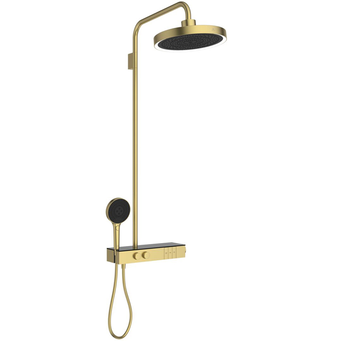 Ideal Standard Solos Душевая система, с термостатическим смесителем для душа, держатель для лейки, верхний душ 33см., ручная душевая лейка, шланг 175см., цвет: PVD Brushed Gold (Шлифованное Золото)