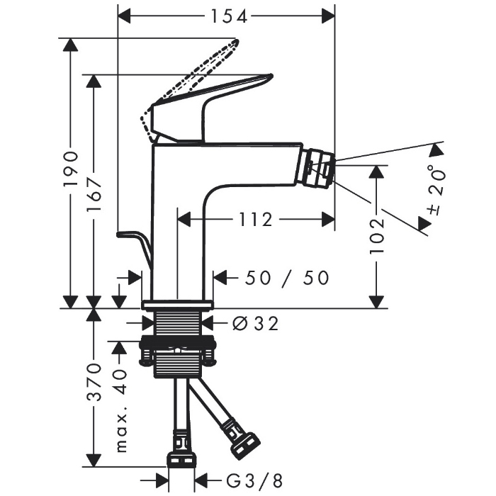 Hansgrohe Logis Смеситель для биде, 1 отв., с донным клапаном, цвет: хром