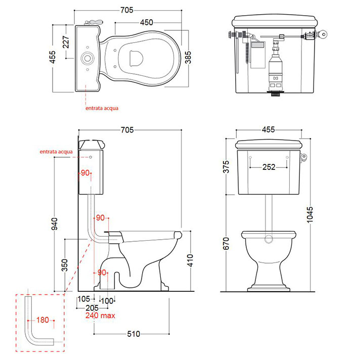 Kerasan Retro Унитаз 72х38.5см., приставной, с низким бачком, слив в пол, цвет: черный глянцевый/хром