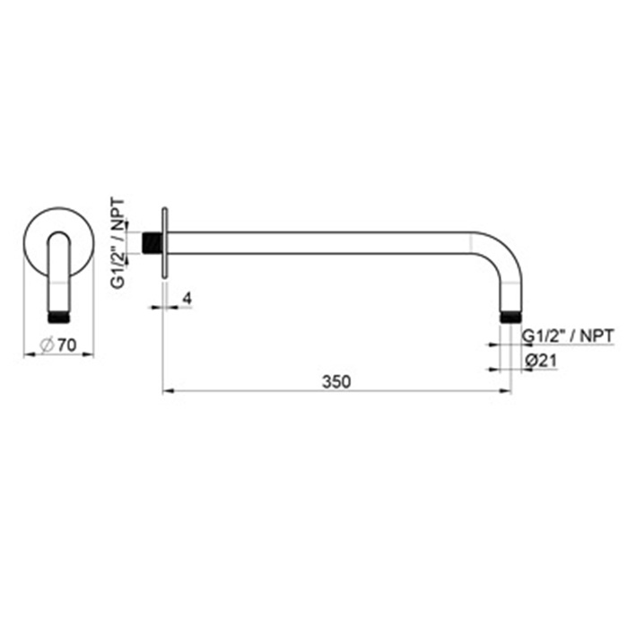 Almar 316 Stainless Steel Кронштейн для верхнего душа, потолочный, 35 см с круглым отражателем, цвет: нержавеющая сталь брашированная AISI 316