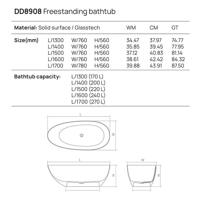 Dea Design Edge Ванна 160x76x56см., отдельностоящая, Solid Surface, цвет: Black №16