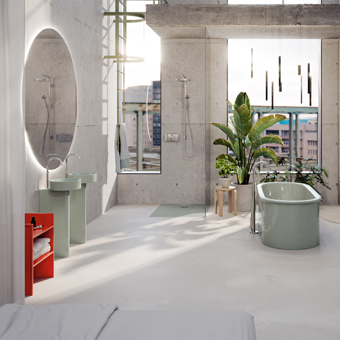 BETTE Suno Pedestal Раковина напольная 34x84cм, с 1 отв., BetteGlasur® Plus, цвет: Salvia